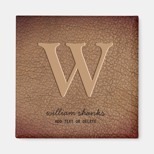 Monogram rustic brown leather black gold stylish  magnet (Front)