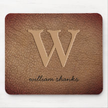 Monogram rustic brown leather gold script name