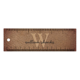  Monogram rustic brown leather script name stylish Ruler