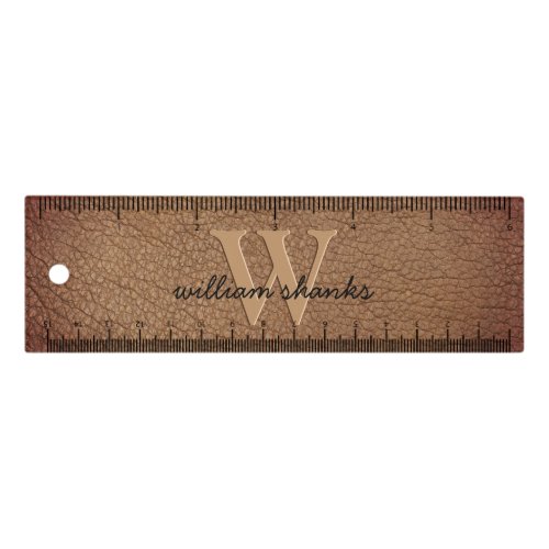  Monogram rustic brown leather script name stylish Ruler