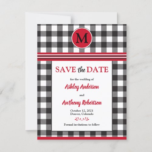 Monogram Rustic Buffalo Plaid Wedding Save Date