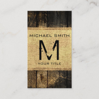 Monogram Rustic Burlap Vintage Wood Look #2 Business Card