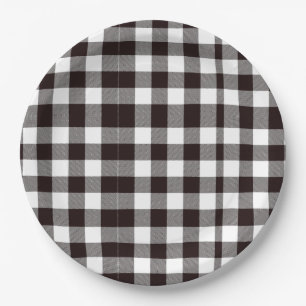 Monogram Rustic Chic Brown and White Plaid  Paper Plates