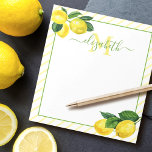 Monogram rustic country lemons watercolor stripes notepad<br><div class="desc">Freshen up your to do lists with this beautiful, chic, simple, modern, custom monogram name notepad. Fresh, rustic, country watercolor lemons and green leaves, along with grass green handwritten script typography, overlay yellow pinstripes on a white background. Personalize with your name and monogram initial. Makes a stylish statement every time...</div>