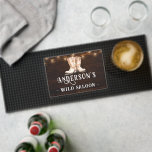 Monogram Rustic Country Name Saloon  Bar Mat<br><div class="desc">Fun personalized custom bar mat. Simple,  stylish,  elegant black and white design. Rustic Wood,  string lights,  country,  distressed,  family name,  monogrammed bar mat.</div>