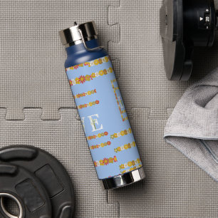 Monogram Rustic Daisy Floral Love Blue Water Bottle