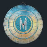 Monogram Rustic Dart Board<br><div class="desc">Here is a fun way to express your personal style. Design offers a rustic vibe with an array of blue,  gold,  and gray colors. You can customize with a letter of your choice. Use the template to personalize.</div>