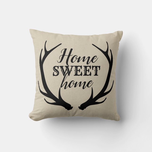 Monogram Rustic Deer Antlers Monogram Country Chic Throw Pillow (Front)