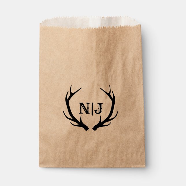 Monogram Rustic Deer Antlers Personalized Favor Bag (Front)
