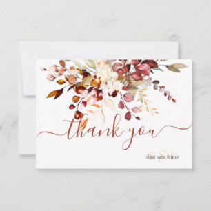 Monogram Rustic Eucalyptus Fall Foliage Thank You Card