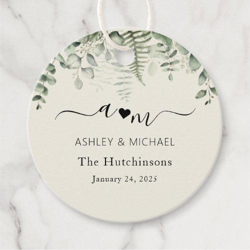 Monogram Rustic Eucalyptus Wedding Favor Tags