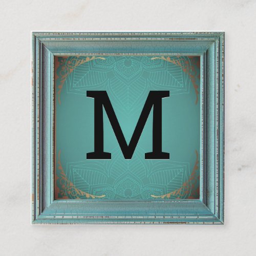 Monogram  Rustic Frame Gold Decorative Mandala Square Business Card