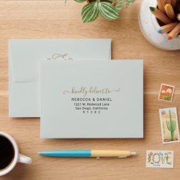 Monogram Rustic Greenery Gold Return Address RSVP Envelope