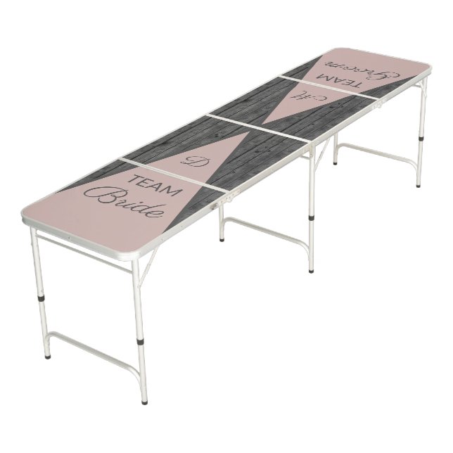 Monogram Rustic Grey Wood Dusty Pink Wedding Beer Pong Table (Angled)