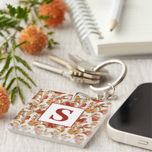 Monogram Rustic Leaf Autumn Keychain
