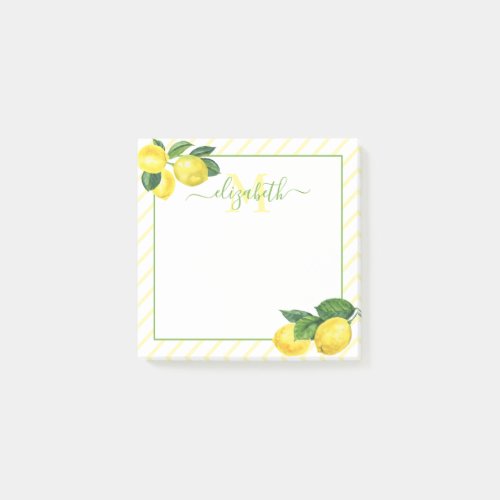 Monogram rustic lemons watercolor country stripes post_it notes