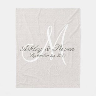 Monogram Rustic Linen Fleece Blanket