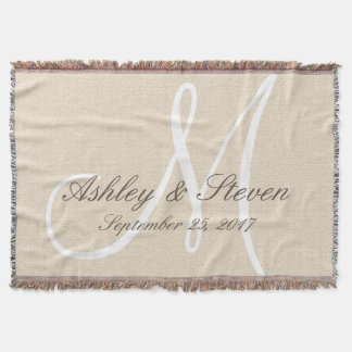 Monogram | Rustic Linen Look Throw Blanket