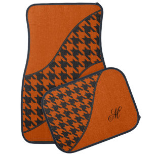 Monogram Rustic Orange Houndstooth Pattern Car Floor Mat