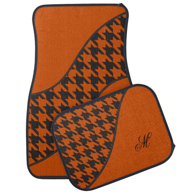 Monogram Rustic Orange Houndstooth Pattern Car Floor Mat (Set)