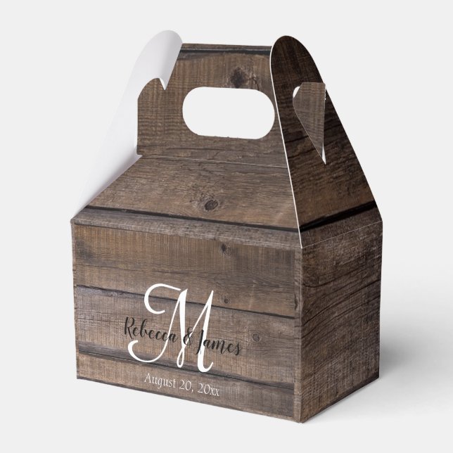 Monogram Rustic Script Barn Country Wedding Party Favor Boxes (Front Side)