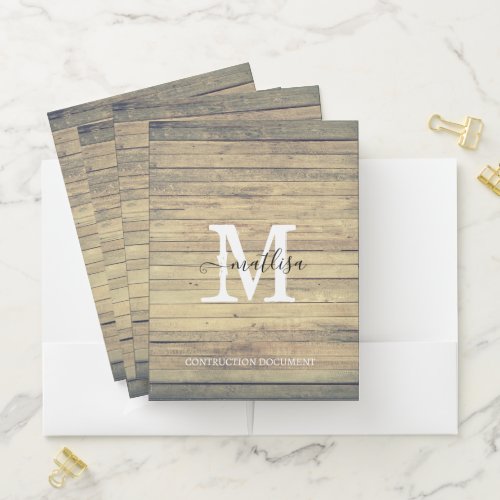 Monogram Rustic Script Personalised  Pocket Folder