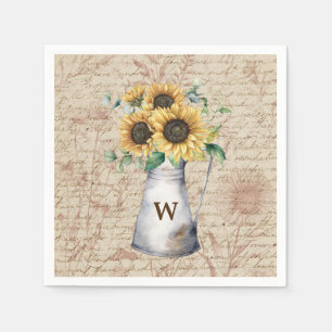 Monogram Rustic Sunflower Vintage Letter Decoupage Napkins
