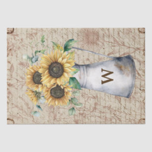 Monogram Rustic Sunflower Vintage Letter Decoupage Tissue Paper