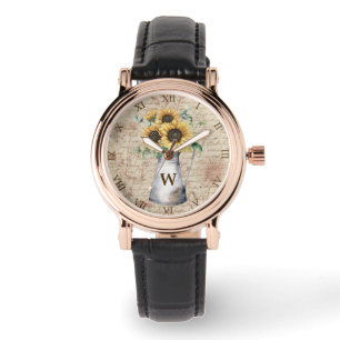 Monogram Rustic Sunflower Vintage Letter Decoupage Watch