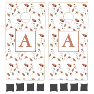 Monogram Rustic Watercolor Floral Cornhole Set