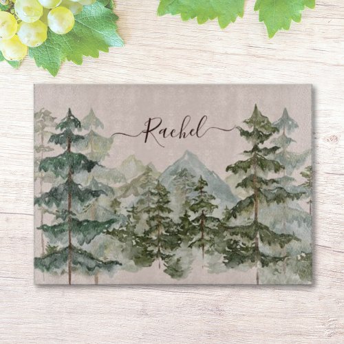 Monogram Rustic Watercolor Forest and mountain Cutting Board