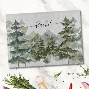 Monogram Rustic Watercolor Forest and mountain Cutting Board