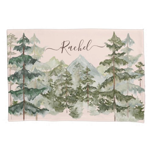 Monogram Rustic Watercolor Forest and mountain Pillow Case