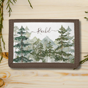 Monogram Rustic Watercolor Forest and mountain Tri-fold Wallet