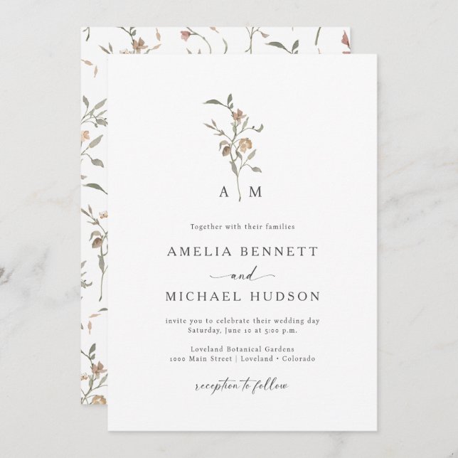 Monogram Rustic Wedding Invitation (Front/Back)