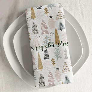 Monogram Rustic Winter Trees 12x12 Cocktail Cloth Napkin