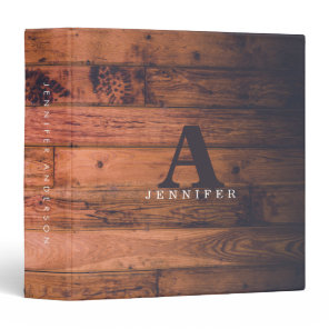 Monogram Rustic Wood 3 Ring Binder