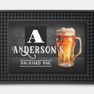 Monogram Rustic Wood Beer Bar Mat