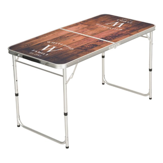 Monogram Rustic Wood Beer Pong Table (Angled)