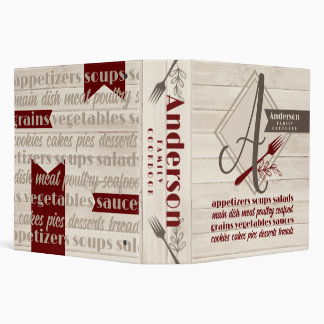 Monogram rustic wood cookbook personalized recipe 3 ring binder