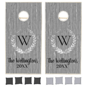 Monogram Rustic Wood Family Cornhole Set