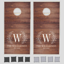 Monogram Rustic Wood Family Name Cornhole Set