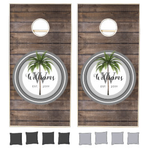 Monogram Rustic Wood Farmhouse Established Year Cornhole Set