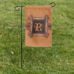 Monogram Rustic Wood Frame Garden Flag