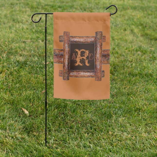 Monogram Rustic Wood Frame Garden Flag (In SItu)