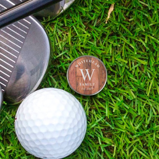 Monogram Rustic Wood Golf Ball Marker (Mark your Golf ball with this rustic monogramed ball marker with rustic wood background.)