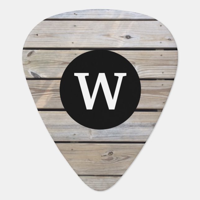 Monogram Rustic Wood Guitar Pick (Front)