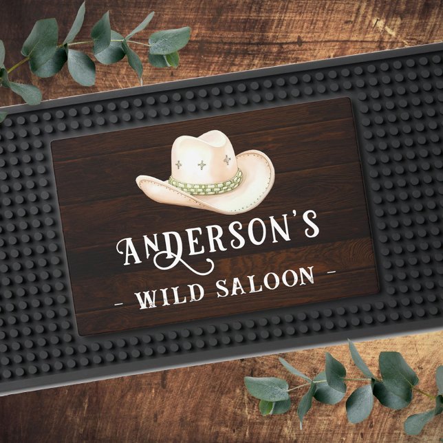 Monogram Rustic Wood Name Saloon  Bar Mat (Creator Uploaded)