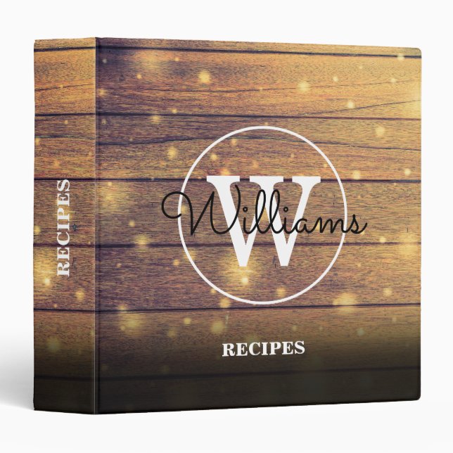 Monogram Rustic Wood Panels Recipes Cook Book 3 Ring Binder (Front/Spine)