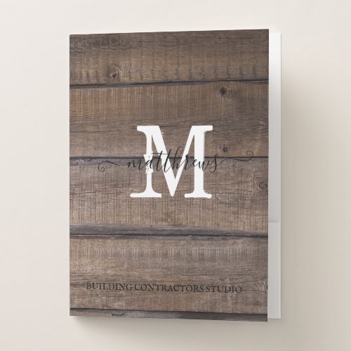 Monogram Rustic Wood Script Name Custom Pocket Fol Pocket Folder